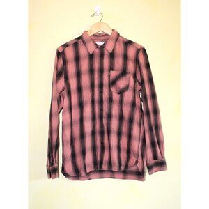 Ovadia & Sons Max Plaid Men Shirt Large 100% Cotton Pink & Black long sleeve